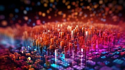Powerful Neural Network 3D Illustration: Big Data, Cybersecurity, and AI on a Colorful Bokeh Background, Generative AI
