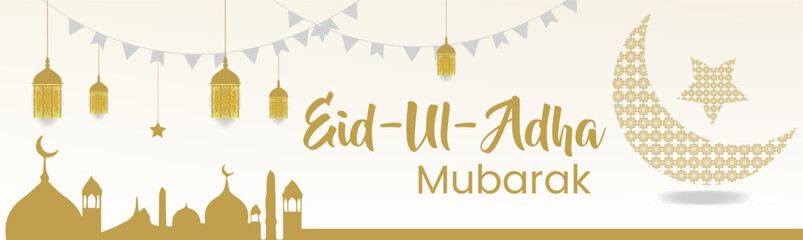 Eid Al Adha Banner Design Vector Illustration. Moslem Holiday.  Modern Islamic suitable for Ramadan, Raya Hari, Eid al Adha and Mawlid.