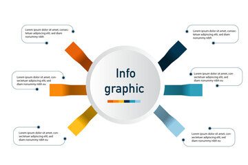 Business data visualization. 6 steps, options, processes, segments. Infographic design template. Can be used for presentations, reports, web designs, and workflows.