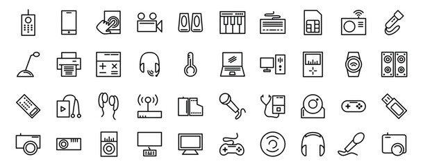 gadget icon set, display icon pack, electronic icon set, multimedia icon set, line icon