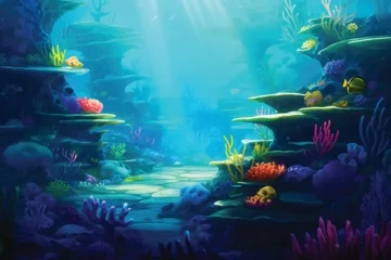 Zelfklevend Fotobehang underwater world scene with fish and reef © Arash