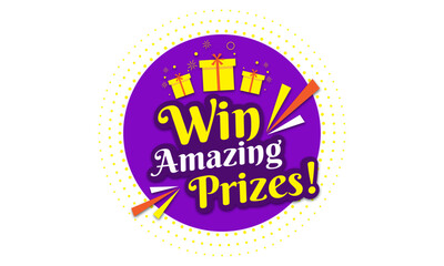Win Amazing Prizes Logo Label unit Vector. Retail, E commerce, Fashion, Electronics Advertising Elements, Gift Prizes