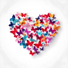 Abstract big heart made of colorful small butterflies, ai generated