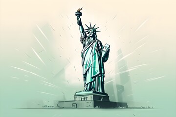 Cartoon style illustration of Statue of Liberty in New York city, ai generated