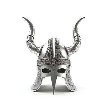 Silver viking helmet isolated on white background, ai generated