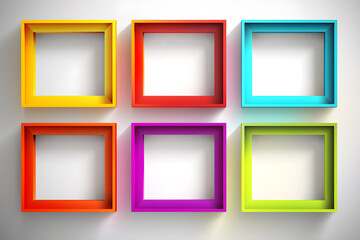 Colorful empty frames on the wall, ai generated