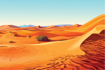 Plakat painting of hot desert landscape with blue sky