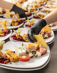 Chef is garnishing delicious appetizer dishes