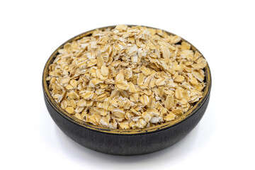 Oatmeal or Oat flakes isolated on white background. Oatmeal in bowl