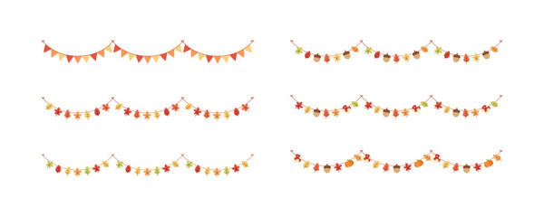 Obraz premium Autumn garland, graphic elements for Fall and Thanksgiving season set. Vector isolated on white background.