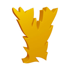 Golden alphabet letter y in 3d rendering for education, text concept
