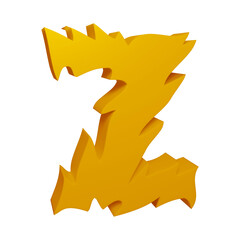 Golden alphabet letter z in 3d rendering for education, text concept