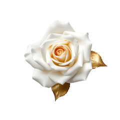 White, gold rose isolated on transparent background. AI Generated
