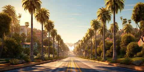 Fotobehang AI Generated. AI Generative. Amrican miami california road trip with palms. Adventure travel vacation vibe. Graphic Art © AkimD