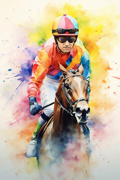 Painting of a Racing Horse Jockey, Generative AI