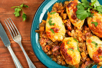 Grilled stuffed squid in salsa sauce