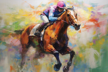 Painting of a Racing Horse Jockey, Generative AI