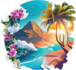 Fototapeta na wymiar tropical art of beach island resort design wallpaper