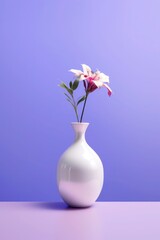 beautiful flower in ceramic pot isolated on blue background, aspect ratio image 2:3. generative ai