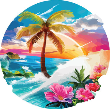 tropical art of landscape beach island design wallpaper