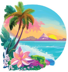 Fototapeta na wymiar tropical art of vacation beach island design wallpaper