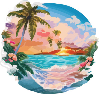 tropical art of elegant beach island design wallpaper