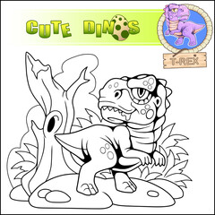Fototapeta na wymiar cute cartoon prehistoric dinosaur coloring book
