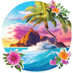 Fototapeta na wymiar tropical art of beach island seascape design wallpaper