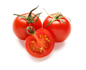 Fresh cherry tomatoes on white background