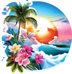tropical art of summer clean beach island design wallpaper