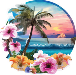 Fototapeta na wymiar tropical art of clean beach island design wallpaper