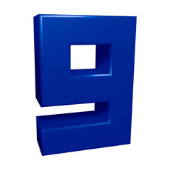 Blue number 9 in 3d rendering for math, business and education concept
