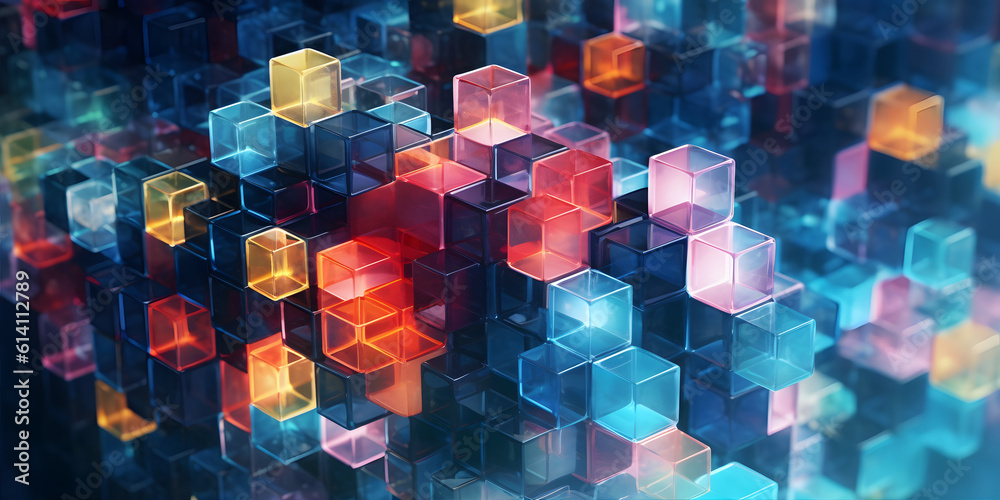 Canvas Prints futuristic cyberspace background, 3d style of data processing. futuristic technology. colorful cubes