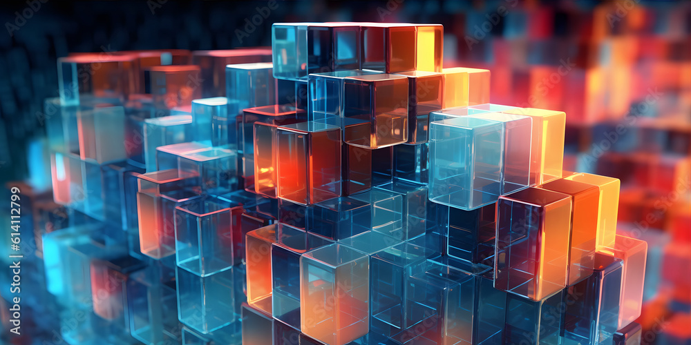 Canvas Prints futuristic cyberspace background, 3d style of data processing. futuristic technology. colorful cubes