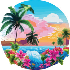 Fototapeta na wymiar tropical art of clean beach island art style design wallpaper