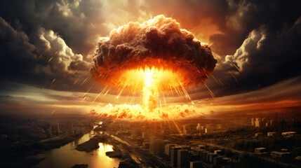 An exploding atomic bomb over a city, Generative AI