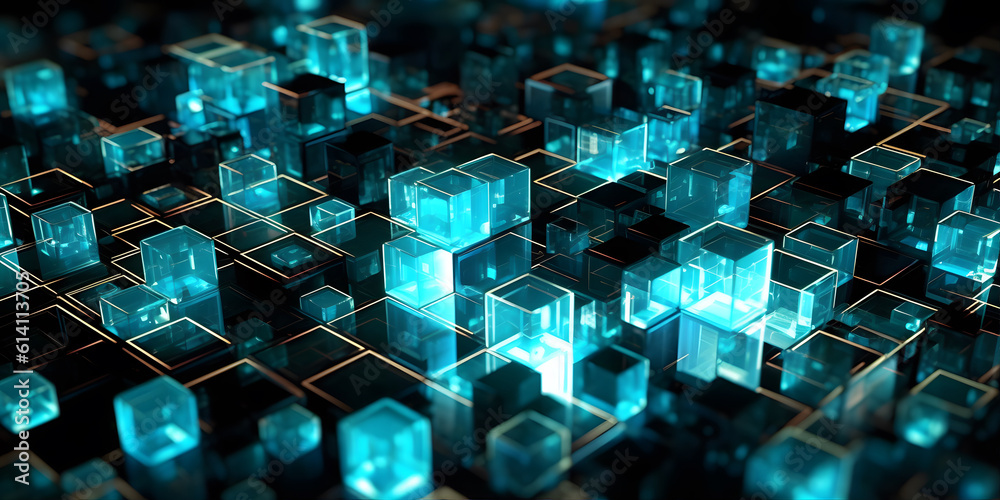 Canvas Prints futuristic cyberspace background, 3d style of data processing. futuristic technology. colorful cubes