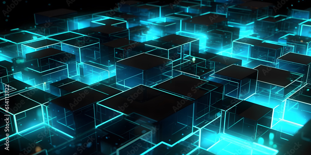 Canvas Prints futuristic cyberspace background, 3d style of data processing. futuristic technology. colorful cubes