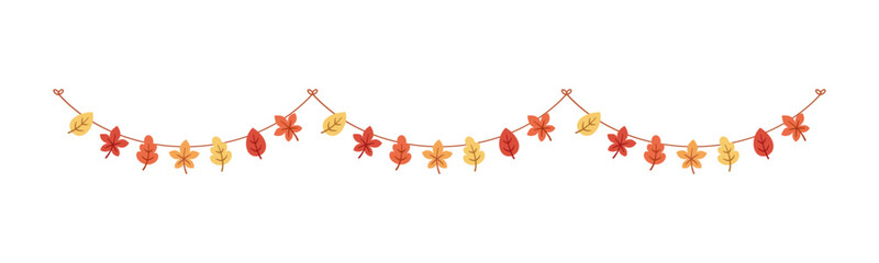 Autumn leaves garland in orange and red colors for Fall and Thanksgiving season. Vector isolated on white background. © Aletheia Shade