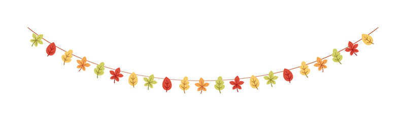 Autumn leaves garland in orange and red colors for Fall and Thanksgiving season. Vector isolated on white background. © Aletheia Shade