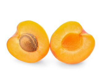 Halves of ripe apricot isolated on white background