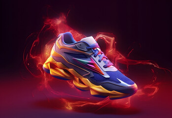 3D style of Colorful Neon Futuristic Metaverse Fashion Sneaker Shoes Product.