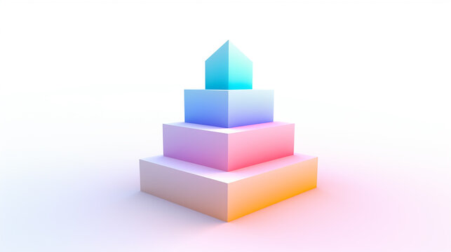 Colorful pyramide on white background, achievement, goal, structure concept, copy space, AI Generated background presentation backdrop template.
