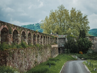 Stone wall of medieval castle in Linz, Austria