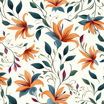 Fototapeta Floral background. Abstract leaf and flowers design on a white background. Generative AI