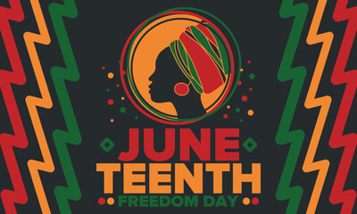 Juneteenth Independence Day. Freedom or Emancipation day. Annual american holiday, celebrated in June 19. African-American history and heritage. Poster, greeting card, banner and background. Vector