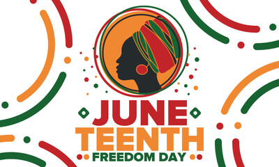Juneteenth Independence Day. Freedom or Emancipation day. Annual american holiday, celebrated in June 19. African-American history and heritage. Poster, greeting card, banner and background. Vector