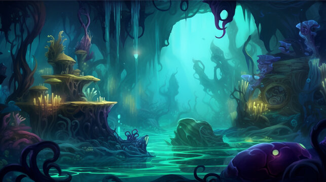 mysterious swamp game background horror rayman legends style HD wallpaper