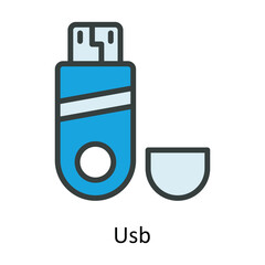 Usb  Vector Fill outline Icon Design illustration. Network and communication Symbol on White background EPS 10 File
