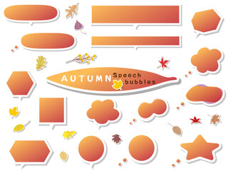 秋色のグラデーションの白フチふきだしセットと紅葉アイコンのベクターイラスト素材テンプレート